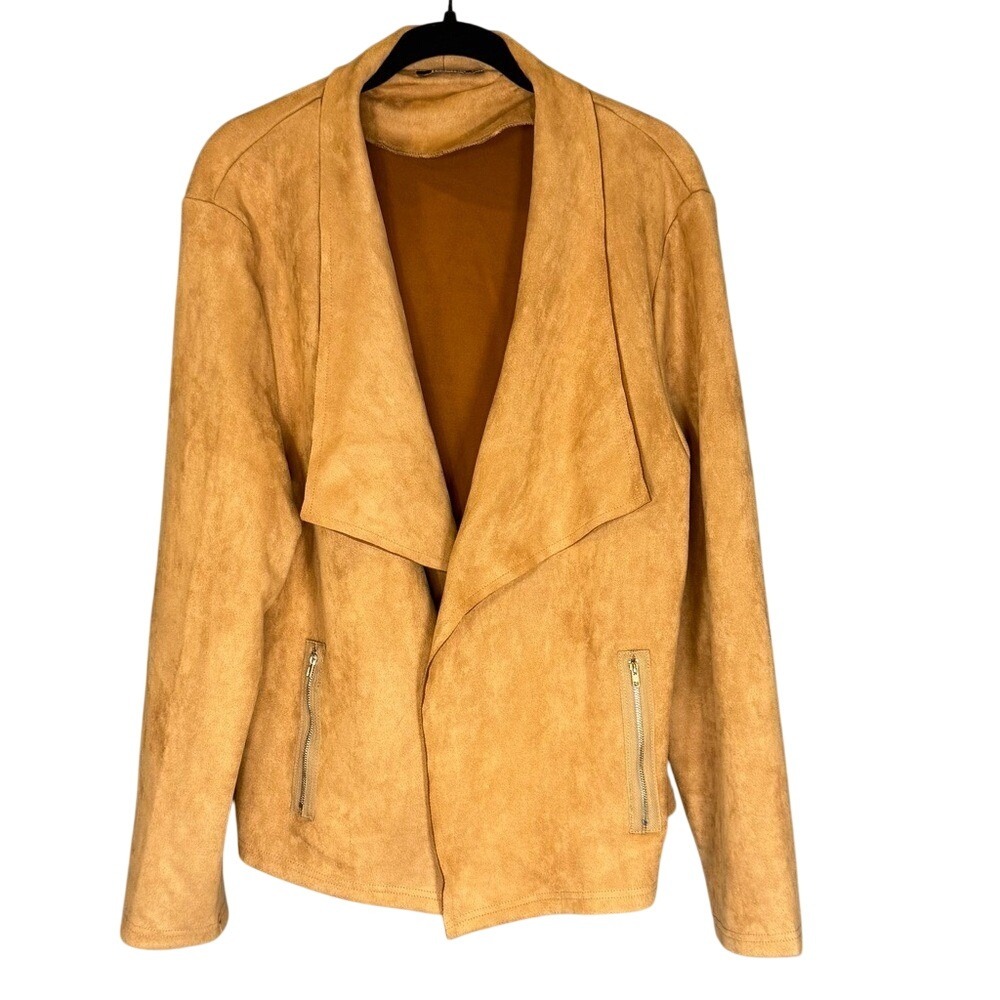 BTFBM Women's Faux Suede Draped Open-Front Jacket Camel Tan‎ Size XL